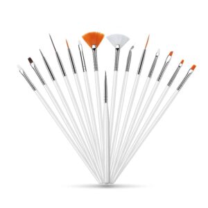 15pcs Acrylic Nail Art Design Painting Tool Pen Polish White Nail Brush Set, Detailing, Striping, Blending, 3D-Gel Painting