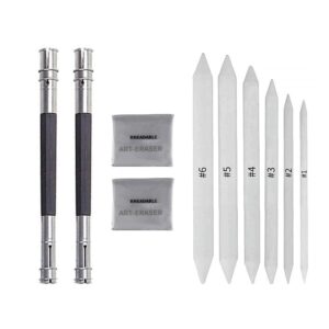 Set Of 10 pc Sketching Art Tools kit Of Blending Stumps, Pencil Extender, Kneadable Art Eraser For Tortillions Paper Art, Charcoal Sketch Drawing for Artists Students and Professionals