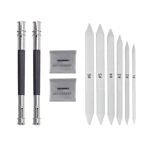 Set Of 10 pc Sketching Art Tools kit Of Blending Stumps, Pencil Extender, Kneadable Art Eraser For Tortillions Paper Art, Charcoal Sketch Drawing for Artists Students and Professionals