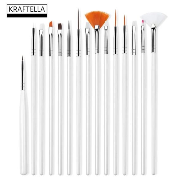 15pcs Acrylic Nail Art Design Painting Tool Pen Polish White Nail Brush Set, Detailing, Striping, Blending, 3D-Gel Painting