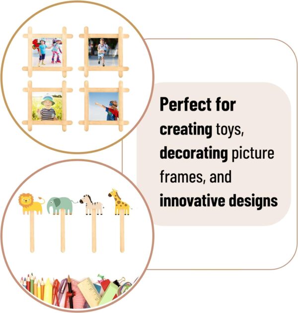 KRAFTELLA Ice Cream Sticks for Crafts and Projects - Natural Wood, Wax Sticks, Popsicle Crafts for Kids, Wooden Sticks for Crafting (200)