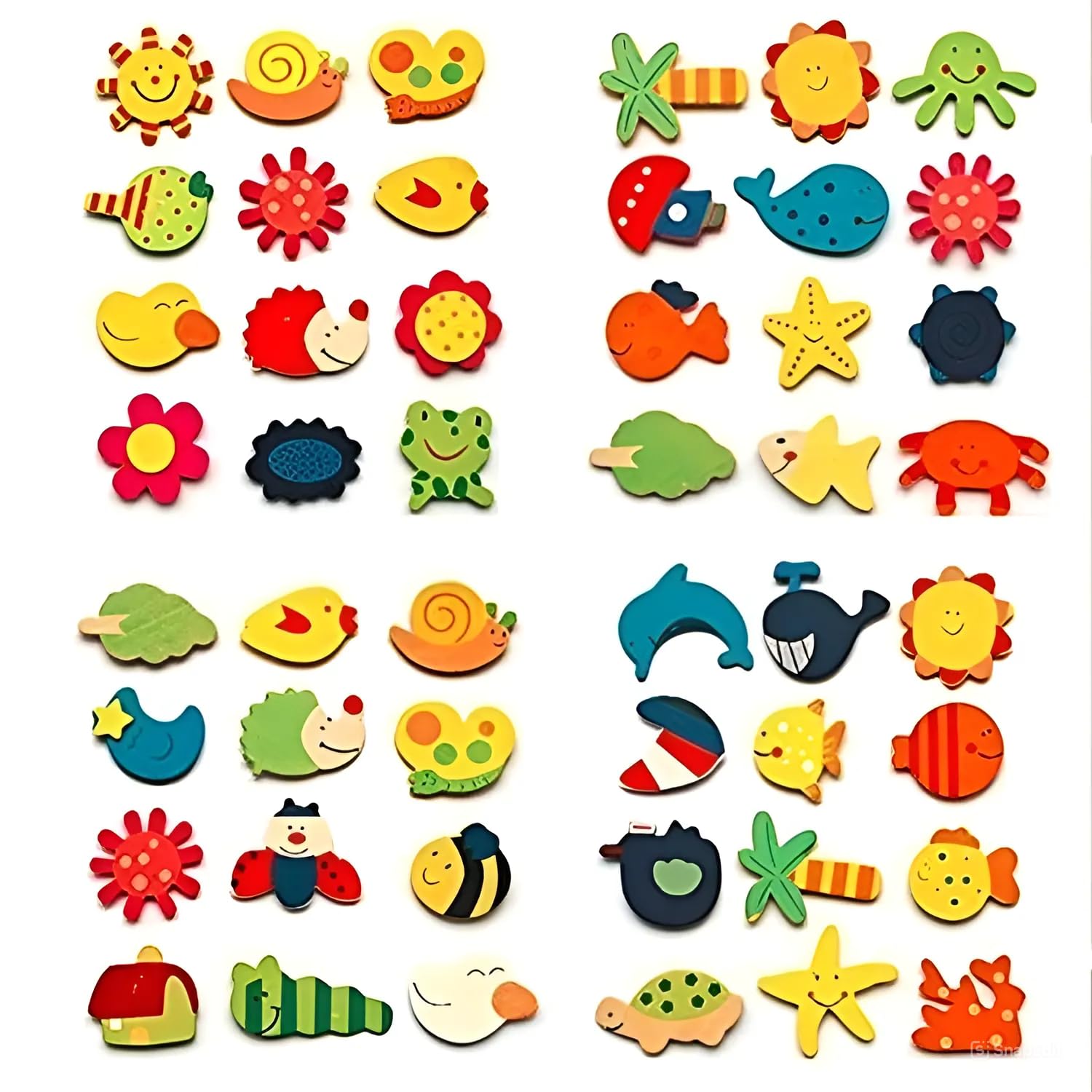 48-Piece Wooden Nature Theme Magnets Set - Multicolour Fridge Magnets for Home Decor, Office, and Kitchen Organization - Tree, Leaf, and Wildlife Design Magnets-Assorted