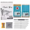 Sketching Kit - 22 Pcs Beginners Sketch & Drawing Tool Kit Art Set -Includes 12 Graphite Pencils, 1Pc Kneadable Eraser, 1Pc Pencil Extender,1 Pc A5 Sketch Book, 1 Sharpener & 6 Pc Blending Stumps