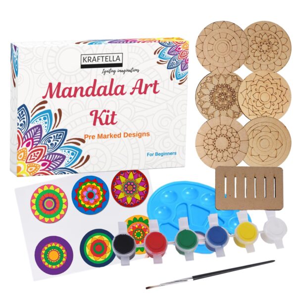 Mandala Art Kit|Craft Materials for Mandala Art Painting Kit for Kids|Gifts for Girls Age 10-12|Gifts for Teenage Girls|Craft Kit of Pack of 6 Coasters with Colour Kit