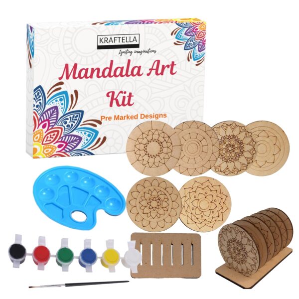 Mandala Art Kit|Craft Materials for Mandala Art Painting Kit for Kids|Gifts for Girls Age 10-12|Gifts for Teenage Girls|Craft Kit of Pack of 6 Coasters with Colour Kit