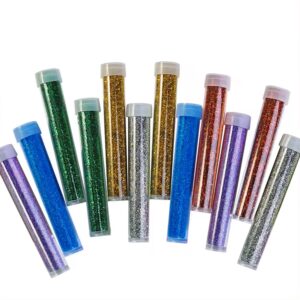 Kraftella Pack of 12 Premium Glitter Sparkle Powder/Dust (Assorted Colours) for Arts and Crafts, Scrapbooking, Paper Decorations, Nail Art, Resin Art Festival and Festive Decoration