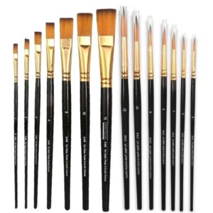 KRAFTELLA 14 Art Brush Set for Artists Painting Brushes Professional Round Pointed Tip & Flat Taklon Hair Artist Acrylic Paint Brush