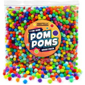 Kraftella 1000 Pcs 1 cm Pom Poms Felt Balls in Bright & Bold Colors | Pompoms for Crafts & Decorations